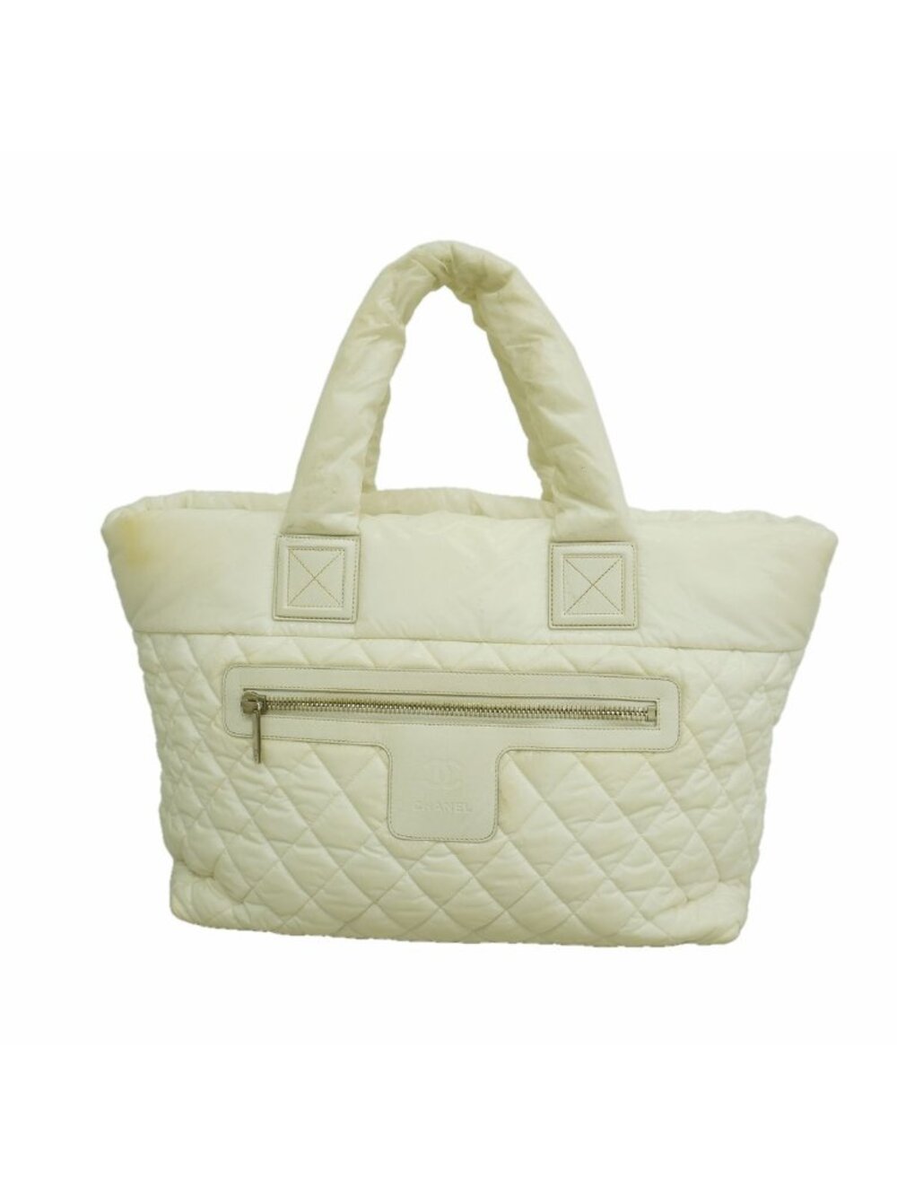 Chanel Tote Bag Coco Cocoon Nylon White Silver